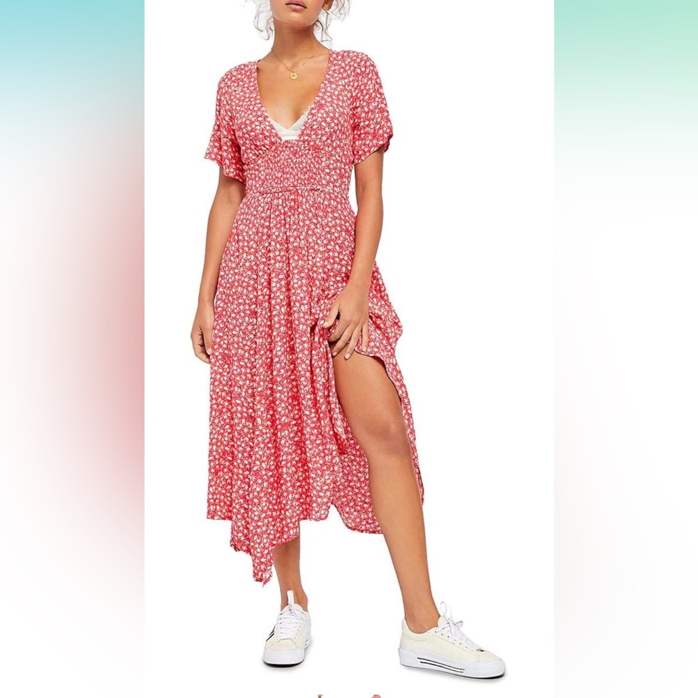 Free People Women's in Full Bloom Dress, Red Combo, NWT